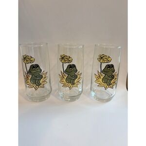 Vintage Neil the Frog Juice Glasses Set of 3 Sears 1970s Frog Lily Pad
